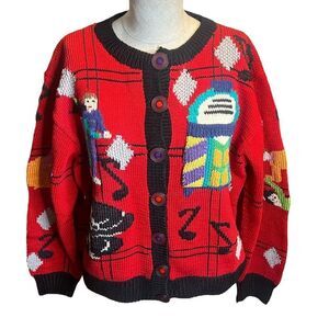 VTG Berek Marta D Cardigan Sweater Large Jukebox Sock Hop Dancing Records